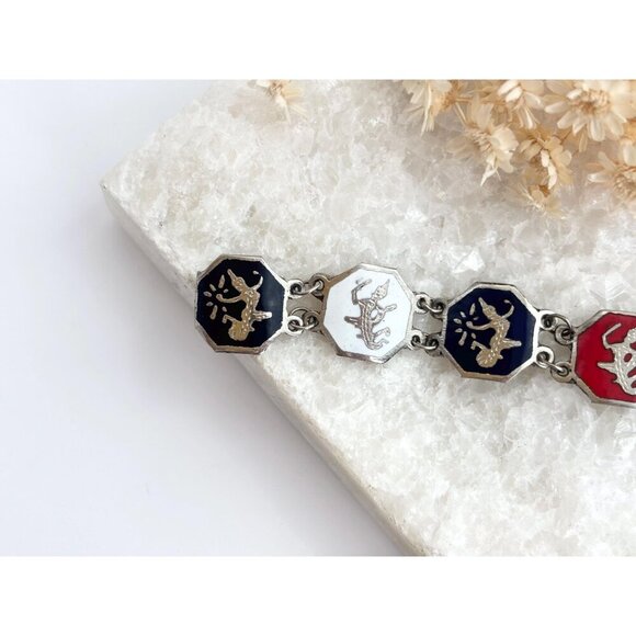 Siam Sterling Rainbow Hexagon Multi God & Goddess Figure 925 Vintage Bracelet - Picture 3 of 10